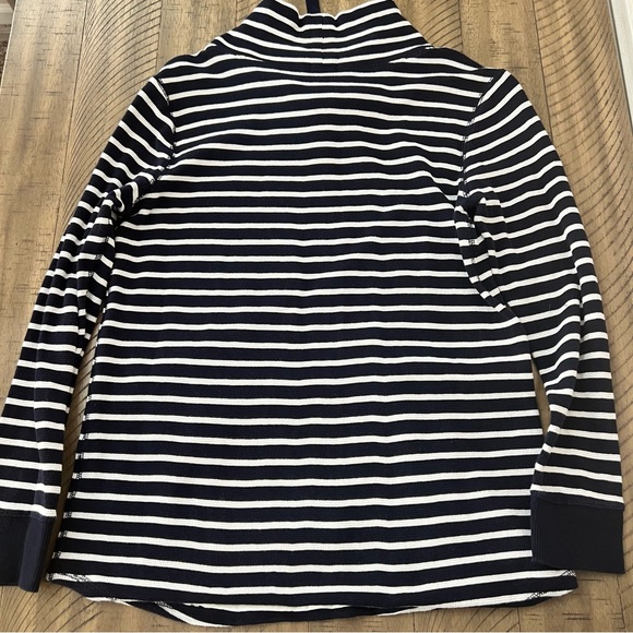 J CREW Striped waffle funnelneck sweatshirt in navy and white stripe size small - Picture 7 of 7